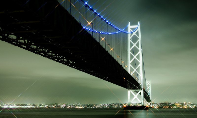 Обои огни, город, япония, акаси-кайке мост, lights, the city, japan, akashi-kaikyo bridge разрешение 2464x1632 Загрузить