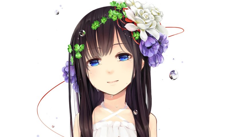 Обои цветы, девочка, венок, слезы, flowers, girl, wreath, tears разрешение 1920x1200 Загрузить