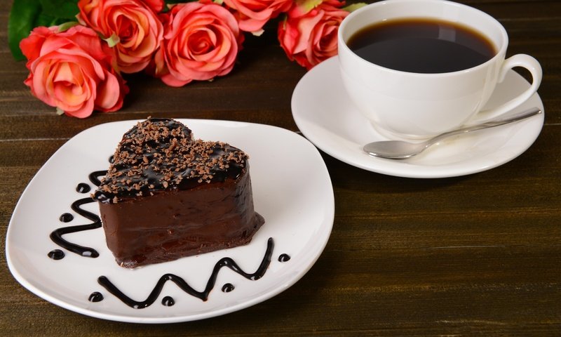 Обои розы, кофе, шоколад, десерт, пирожное, roses, coffee, chocolate, dessert, cake разрешение 5152x3439 Загрузить