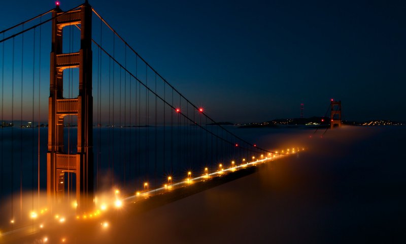 Обои ночь, огни, мост, сша, сан-франциско, золотые ворота, night, lights, bridge, usa, san francisco, golden gate разрешение 2048x1365 Загрузить