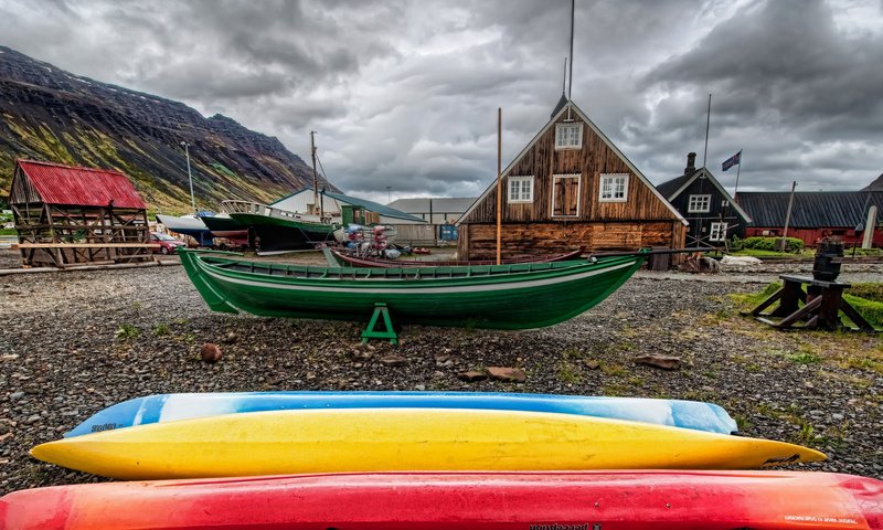 Обои пейзаж, лодки, дома, bernard mcmanus, рыбацкий поселок, landscape, boats, home, fishing village разрешение 1920x1080 Загрузить