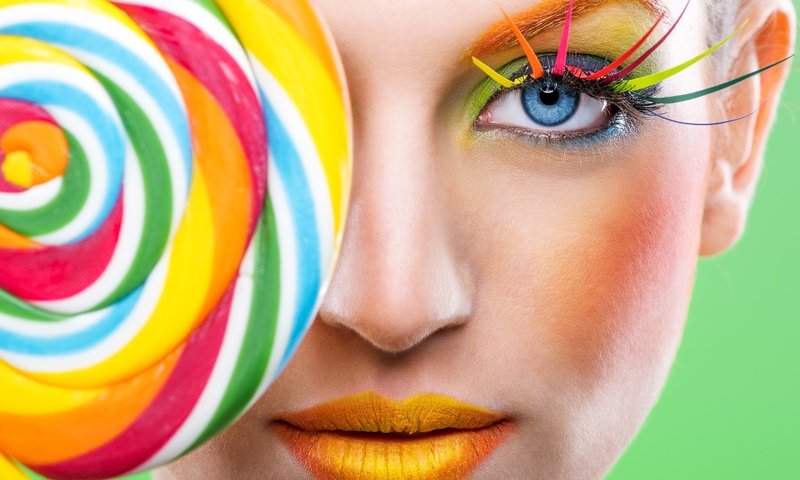 Обои стиль, радуга, модель, губы, лицо, макияж, ресницы, леденец, style, rainbow, model, lips, face, makeup, eyelashes, lollipop разрешение 5020x4016 Загрузить