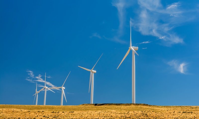 Обои облака, поле, ветряк, голубое небо, ветрогенератор, clouds, field, windmill, blue sky, wind turbine разрешение 6000x4000 Загрузить