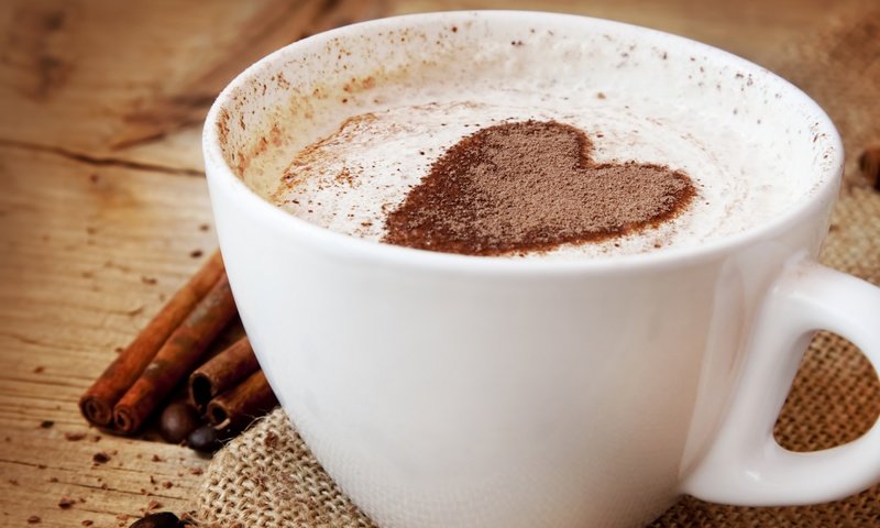 Обои корица, кофе, сердце, шоколад, капучино, пенка, взбитые сливки, cinnamon, coffee, heart, chocolate, cappuccino, foam, whipped cream разрешение 5500x3666 Загрузить