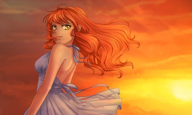 Обои небо, арт, облака, закат, девушка, улыбка, аниме, orika nekoi, the sky, art, clouds, sunset, girl, smile, anime разрешение 1920x1080 Загрузить