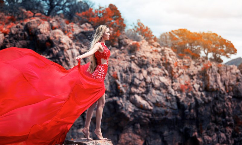 Обои девушка, платье, красное, girl, dress, red разрешение 1920x1080 Загрузить