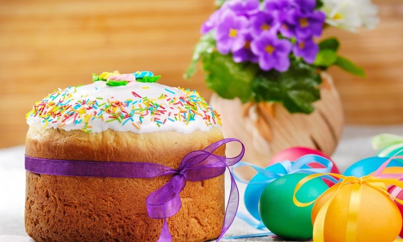 Обои весна, пасха, яйца, кулич, фиалки, пасхальный кулич, spring, easter, eggs, cake, violet, easter cake разрешение 2560x1600 Загрузить