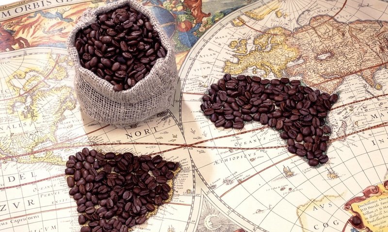 Обои кофе, карта, кофейные зерна, путешествие, мешочек, coffee, map, coffee beans, journey, pouch разрешение 1920x1200 Загрузить