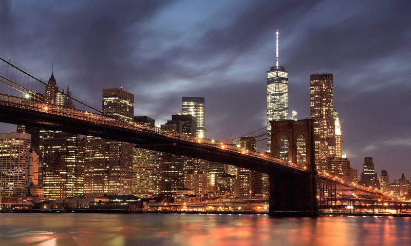 Обои ночь, нью-йорк, огни, манхэттен, мост, побережье, небоскребы, залив, дома, сша, night, new york, lights, manhattan, bridge, coast, skyscrapers, bay, home, usa разрешение 5200x3470 Загрузить