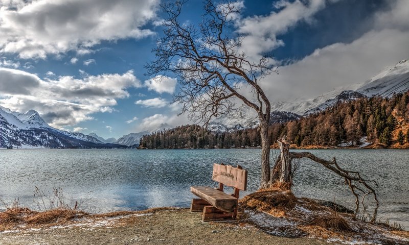 Обои озеро, природа, скамья, lake, nature, bench разрешение 2880x1923 Загрузить