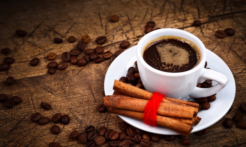 Обои корица, кофе, чашка, кофейные зерна, cinnamon, coffee, cup, coffee beans разрешение 2880x1920 Загрузить