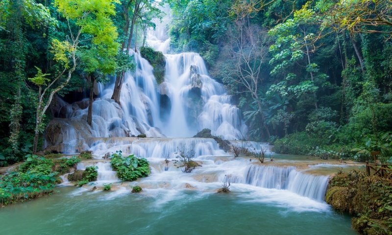 Обои водопад, лаос, tat kuang si waterfalls, luang prabang, waterfall, laos разрешение 2880x1920 Загрузить