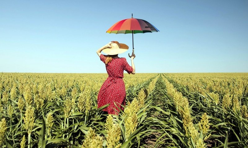 Обои девушка, зонт, шляпа, girl, umbrella, hat разрешение 1920x1080 Загрузить