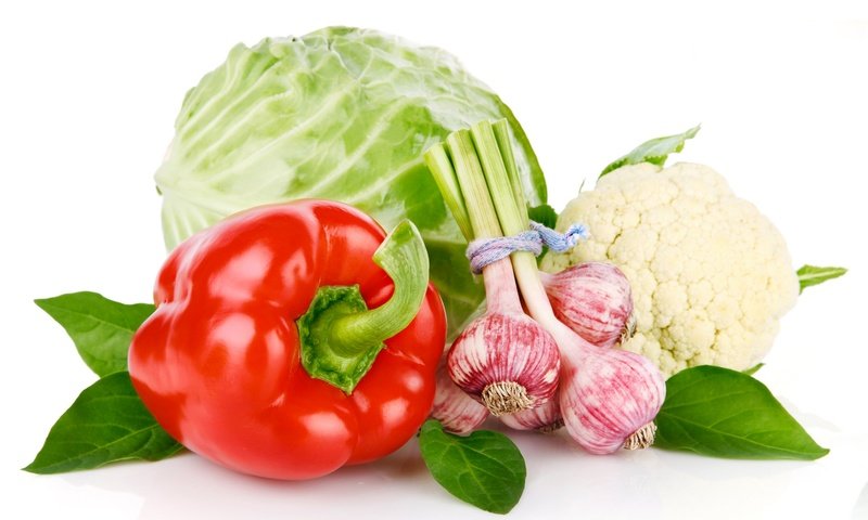 Обои овощи, перец, капуста, чеснок, базилик, vegetables, pepper, cabbage, garlic, basil разрешение 3000x1879 Загрузить