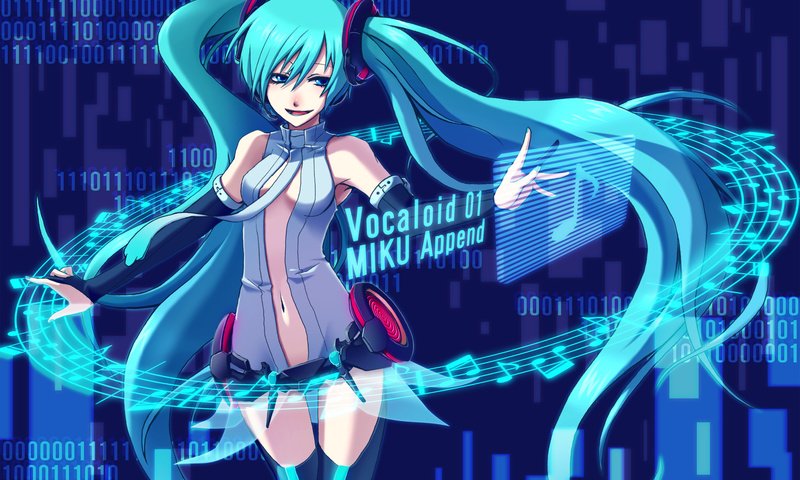 Обои арт, девушка, ноты, вокалоид, miku append, мику хацунэ, art, girl, notes, vocaloid, hatsune miku разрешение 1920x1200 Загрузить