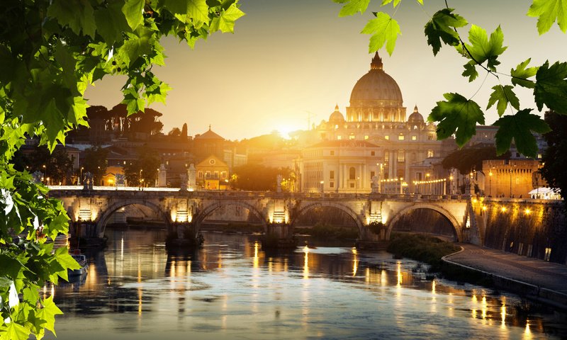 Обои огни, отражение, мост, город, италия, рим, lights, reflection, bridge, the city, italy, rome разрешение 2880x1800 Загрузить