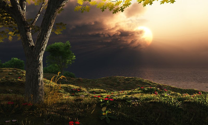 Обои пейзаж, графика, 3д, storm on the horizon, landscape, graphics, 3d разрешение 1920x1200 Загрузить