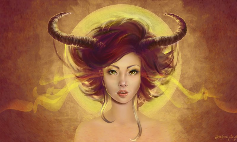 Обои арт, девушка, фон, взгляд, волосы, рога, демоница, art, girl, background, look, hair, horns, demoness разрешение 1920x1080 Загрузить