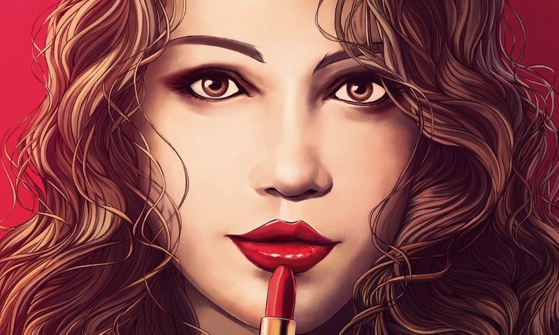 Обои арт, девушка, взгляд, волосы, лицо, живопись, помада, красные губы, art, girl, look, hair, face, painting, lipstick, red lips разрешение 2993x2082 Загрузить