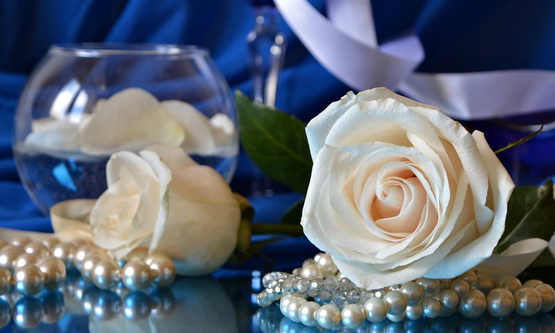 Обои бутоны, розы, белые, ваза, ожерелье, бусины, buds, roses, white, vase, necklace, beads разрешение 1920x1355 Загрузить