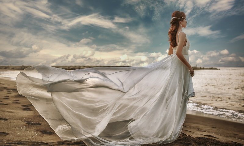 Обои море, платье, азиатка, невеста, sea, dress, asian, the bride разрешение 1920x1243 Загрузить
