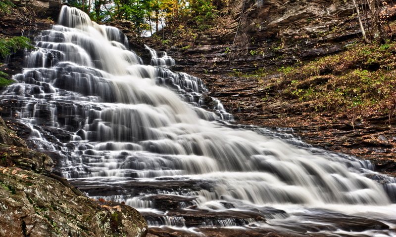 Обои скалы, водопад, штат пенсильвания, ricketts glen state park, rocks, waterfall, pennsylvania разрешение 2180x1450 Загрузить