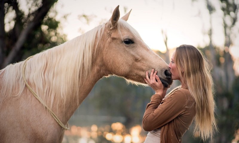 Обои лошадь, природа, девушка, настроение, профиль, конь, поцелуй, длинные волосы, horse, nature, girl, mood, profile, kiss, long hair разрешение 2048x1368 Загрузить