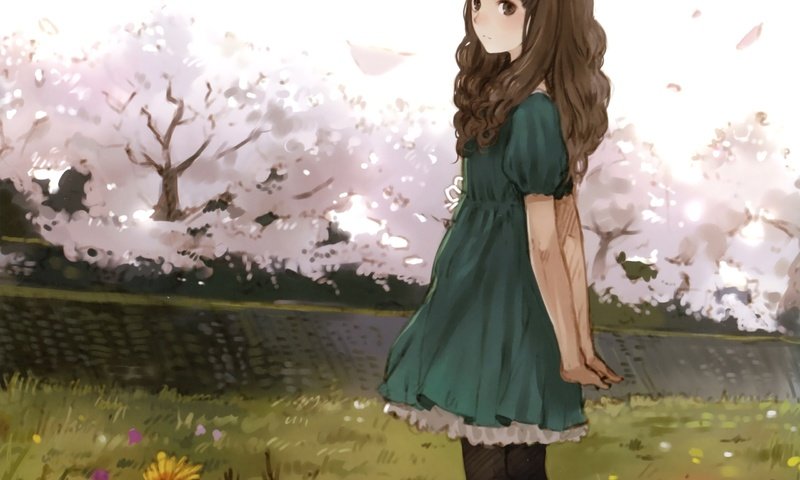 Обои цветы, арт, деревья, девушка, аниме, сакура, kishida mel, flowers, art, trees, girl, anime, sakura разрешение 2560x2048 Загрузить