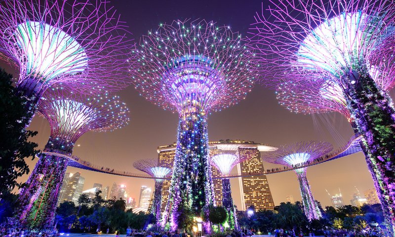 Обои ночь, огни, мегаполис, парки, сингапур, gardens by the bay, marina bay sands, night, lights, megapolis, parks, singapore разрешение 2048x1365 Загрузить