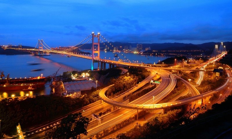 Обои ночь, мост, город, дороги, гон-конг, гонконг, цинма, night, bridge, the city, road, hong kong, tsing ma bridge разрешение 1920x1080 Загрузить