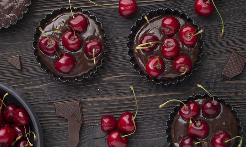 Обои вишня, шоколад, десерт, кексы, маффин, cherry, chocolate, dessert, cupcakes, muffin разрешение 3000x2000 Загрузить