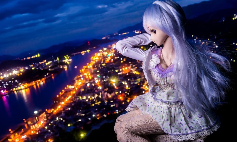 Обои ночь, огни, девушка, город, кукла, night, lights, girl, the city, doll разрешение 3600x2400 Загрузить