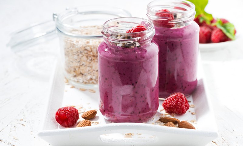 Обои малина, миндаль, овсянка, смузи, raspberry, almonds, oatmeal, smoothies разрешение 2048x1367 Загрузить