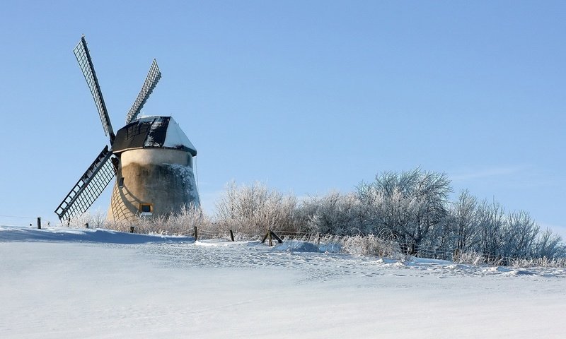 Обои зима, ветряная мельница, winter, windmill разрешение 1920x1080 Загрузить