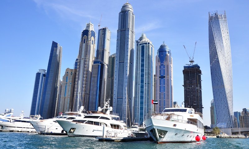 Обои яхты, небоскребы, порт, дубаи, высотки, дубай, harbor, yachts, skyscrapers, port, dubai разрешение 3840x2160 Загрузить