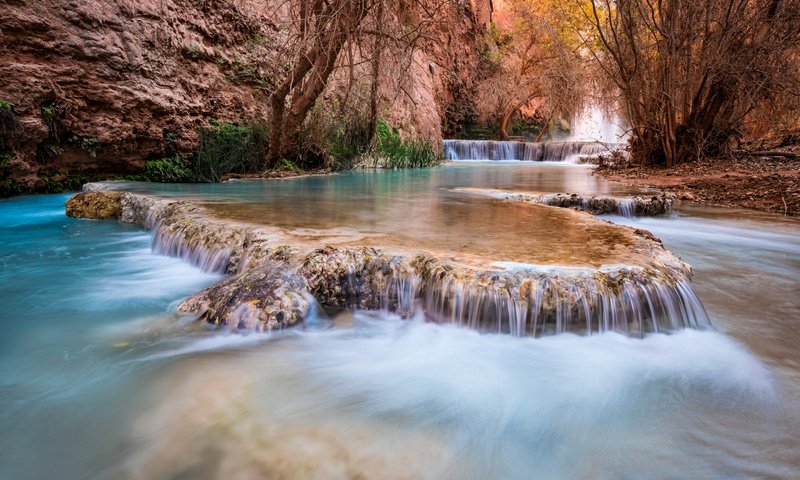 Обои деревья, grand canyon, каскад, река, штат аризона, скалы, havasupai, природа, michael wilson, ручей, водопад, каньон, сша, trees, cascade, river, arizona, rocks, nature, stream, waterfall, canyon, usa разрешение 2880x1923 Загрузить