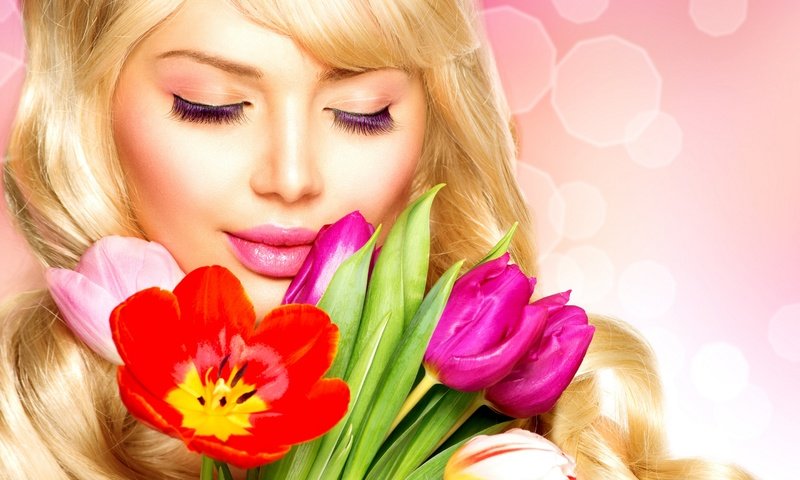 Обои девушка, блондинка, модель, ресницы, весна. цветы, girl, blonde, model, eyelashes, spring. flowers разрешение 2880x2317 Загрузить