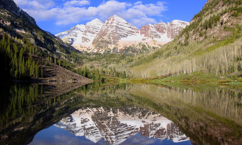 Обои озеро, горы, природа, лес, отражение, пейзаж, lake, mountains, nature, forest, reflection, landscape разрешение 2880x1800 Загрузить