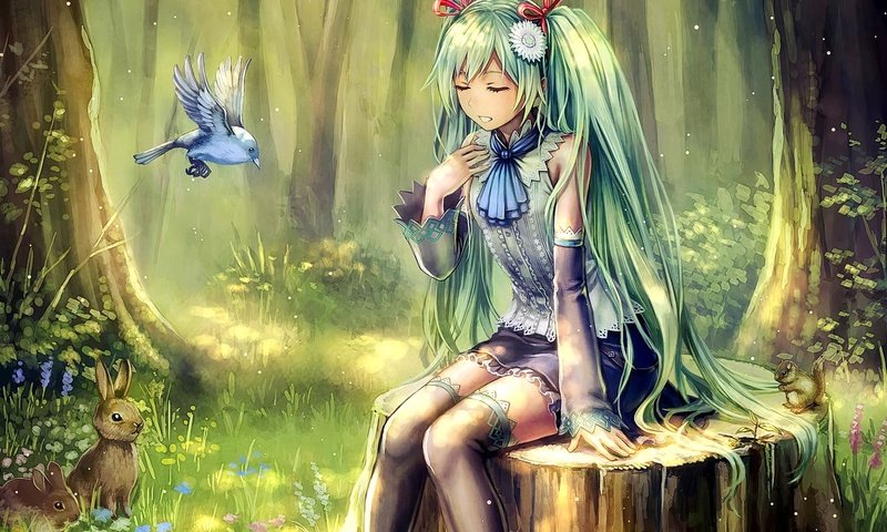 Обои лес, девушка, аниме, птицы, forest, girl, anime, birds разрешение 1920x1080 Загрузить