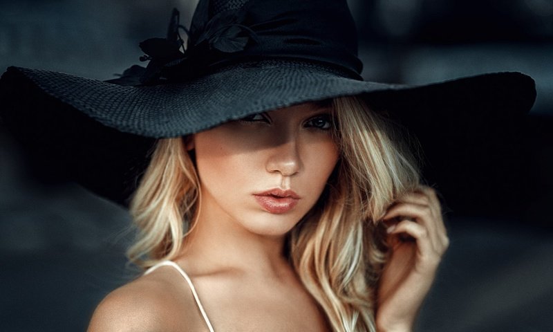 Обои девушка, блондинка, портрет, лицо, шляпа, мария попова, girl, blonde, portrait, face, hat, maria popova разрешение 1920x1080 Загрузить