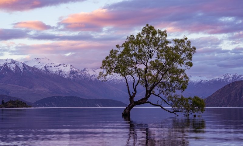 Обои небо, вода, горы, дерево, сумерки, the sky, water, mountains, tree, twilight разрешение 2048x1366 Загрузить