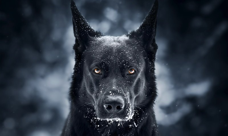Обои морда, снег, фон, взгляд, собака, черная, немецкая овчарка, face, snow, background, look, dog, black, german shepherd разрешение 2048x1365 Загрузить