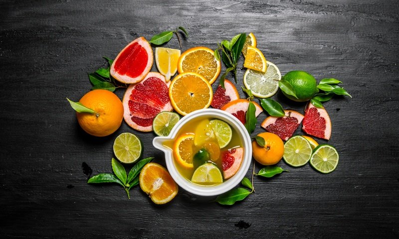 Обои напиток, лайм, мандарин, цитрусы, грейпфрут, фреш, drink, lime, mandarin, citrus, grapefruit, fresh разрешение 4104x2519 Загрузить