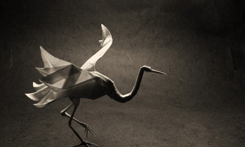Обои животные, бумага, чёрно-белое, птица, оригами, журавль, animals, paper, black and white, bird, origami, crane разрешение 1920x1080 Загрузить