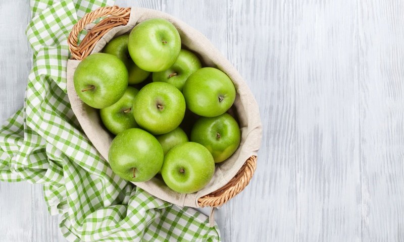 Обои еда, фрукты, яблоки, зеленые, корзинка, food, fruit, apples, green, basket разрешение 5616x3744 Загрузить