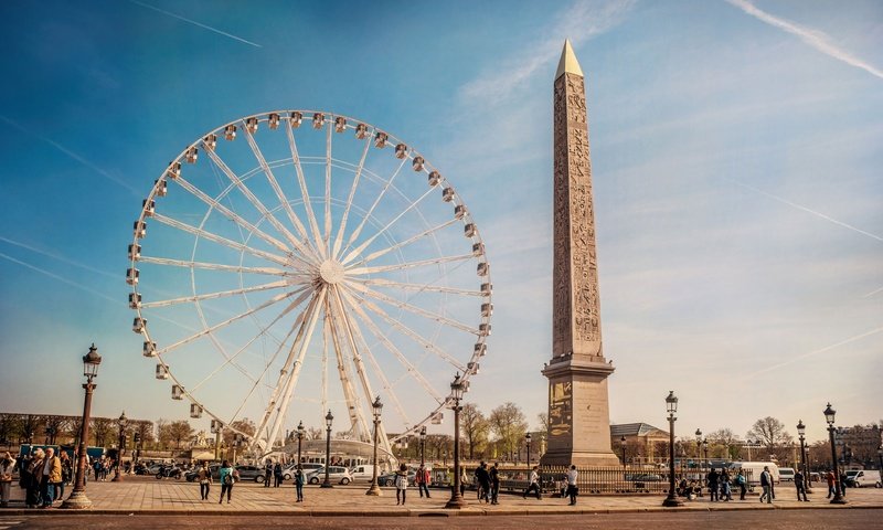 Обои люди, колесо обозрения, город, париж, франция, обелиск, people, ferris wheel, the city, paris, france, obelisk разрешение 3840x2560 Загрузить