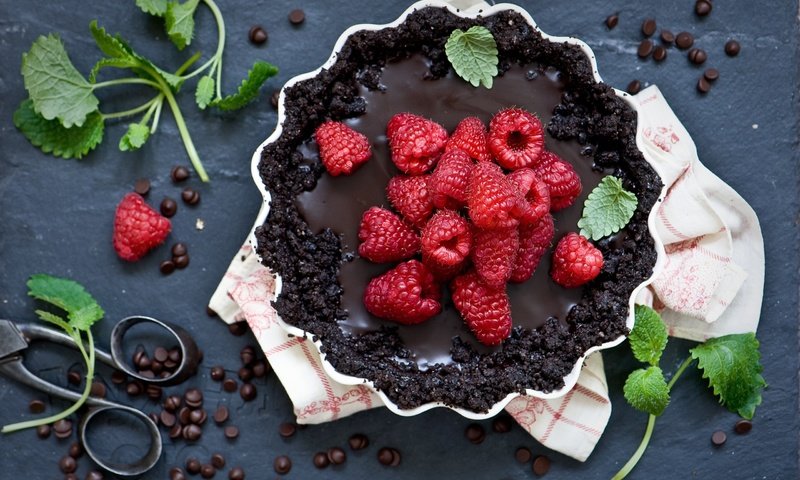 Обои мята, малина, ягоды, шоколад, торт, десерт, пирожное, сл, mint, raspberry, berries, chocolate, cake, dessert, sl разрешение 2560x1600 Загрузить