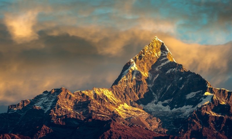 Обои небо, горы, снег, гора, вершина, аннапурна, гималаи, непал, the sky, mountains, snow, mountain, top, annapurna, the himalayas, nepal разрешение 1920x1080 Загрузить