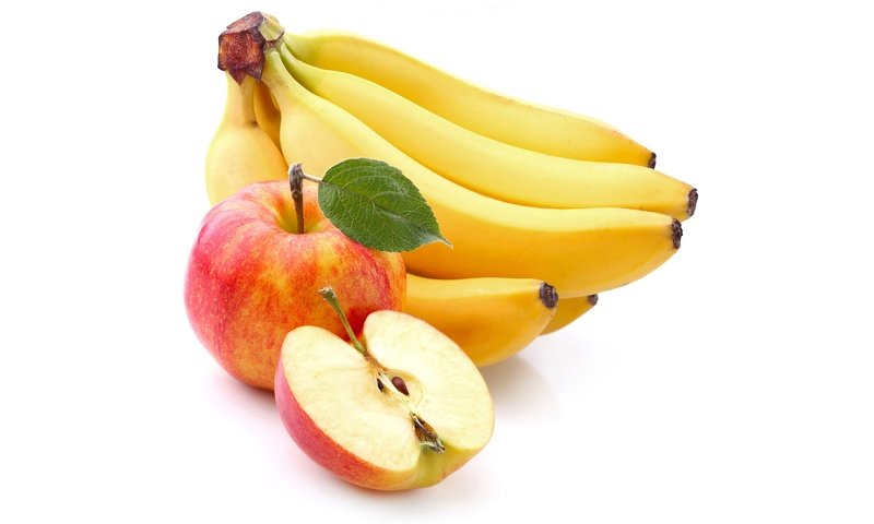 Обои фрукты, яблоки, белый фон, бананы, fruit, apples, white background, bananas разрешение 3200x2000 Загрузить