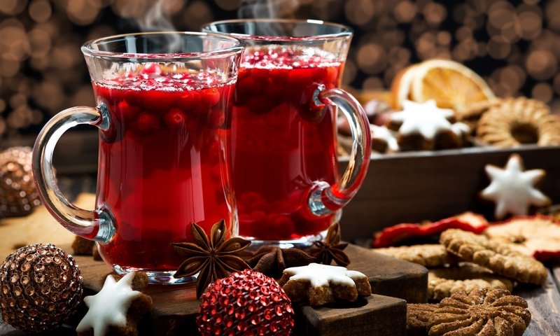 Обои напиток, печенье, специи, глинтвейн, клюква, drink, cookies, spices, mulled wine, cranberry разрешение 2048x1367 Загрузить